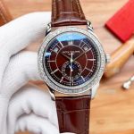 Replica Patek Philippe Complications Brown Dial Diamonds Bezel 40mm Watch
